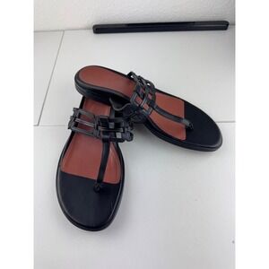 NWOT Vionic Alvana Black Leather Thong Sandals Womens Size 9.5 Wide